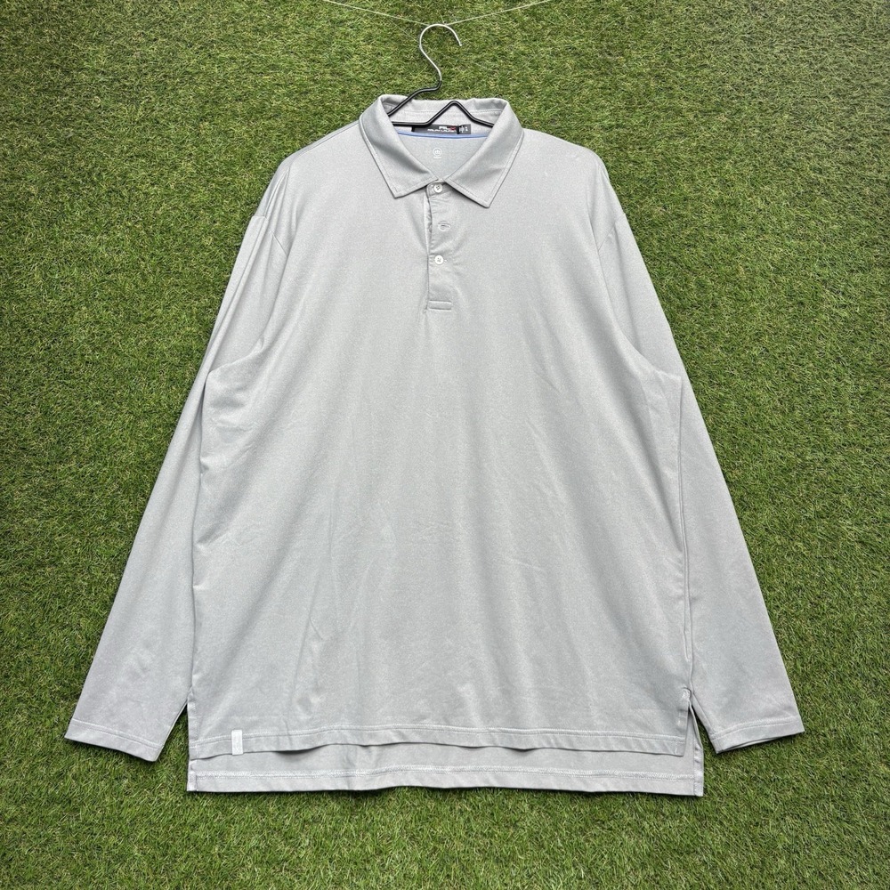 RLX Ralph Lauren Shirt Mens XL Gray Long Sleeve Performance Polo Button Dress